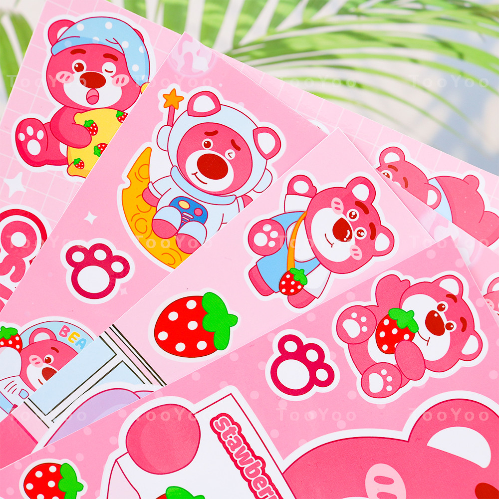 Tấm sticker Gấu dâu Lotso size lớn trang trí laptop, tủ lạnh, đàn guitar,... dễ thương cute TooYoo BK00131
