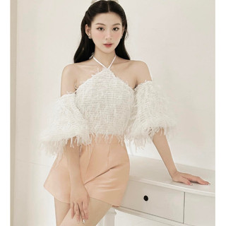 Set áo yếm hở lưng phối quần short ngắn vintage cao cấp kiểu hàn tông pastel Deliz ChouChou