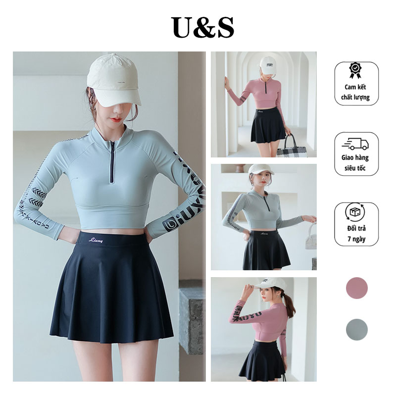 Bộ đồ bơi nữ bikini đi biển croptop tay dài dáng váy kín đáo tôn dáng bộ đồ bơi nữ bikini đi biển croptop tay dài dáng váy kín đáo tôn dáng