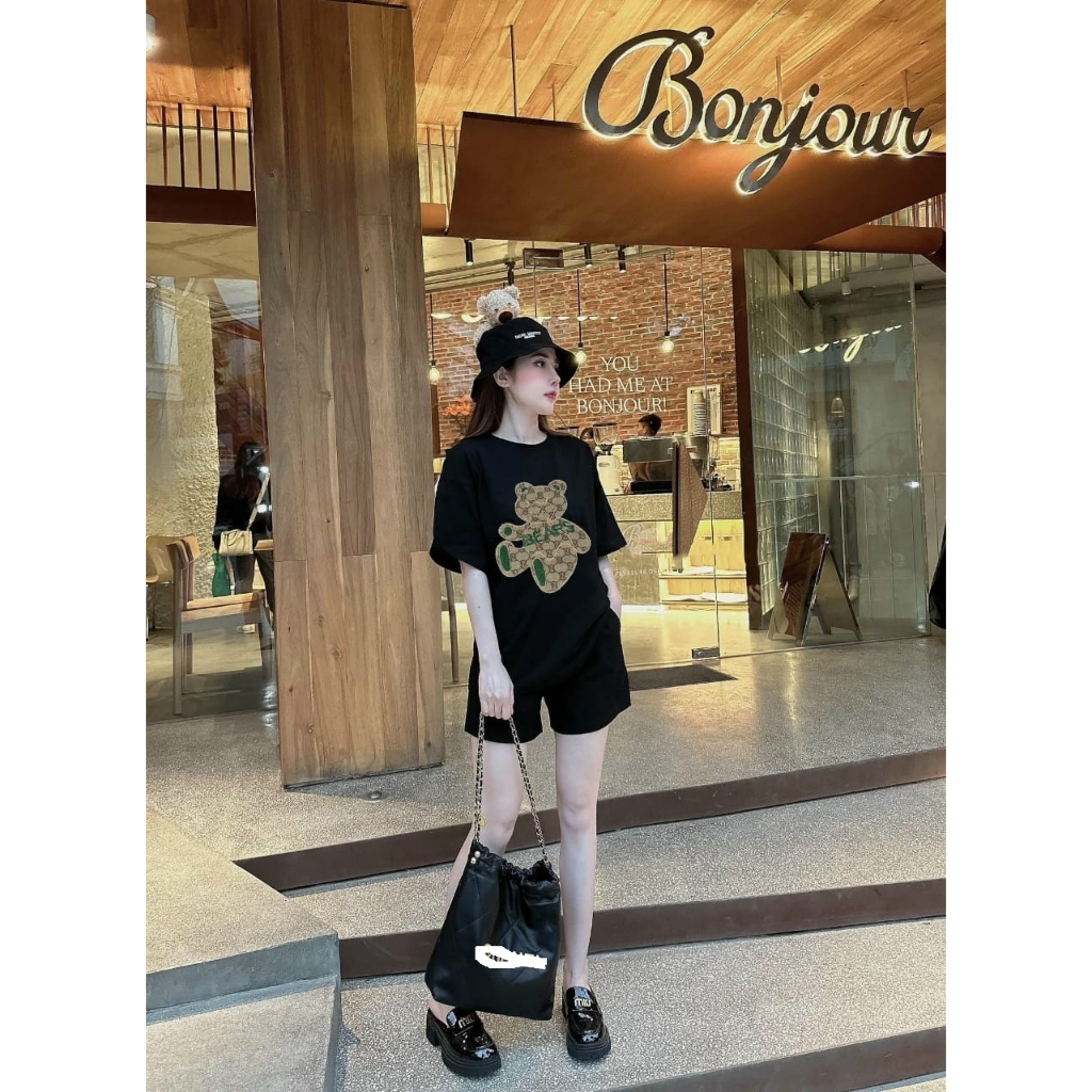 Set bộ đùi chất cotton su phom rộng mặc nhà cho nữ rẻ đẹp đơn giản mùa hè bigsize 40-75kg- in gấu nâu