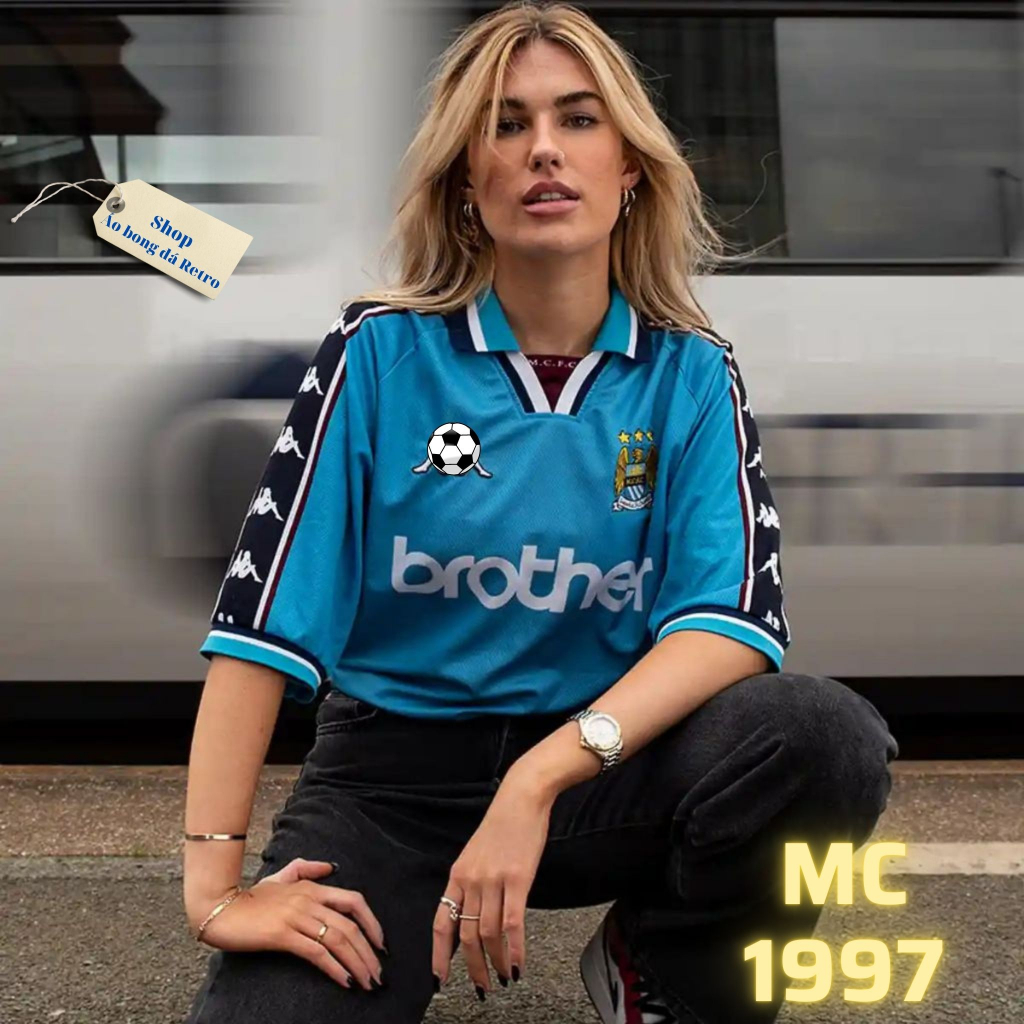 Áo bóng đá retro mc 1997 vải Cotton Polyester thời trang blockcore