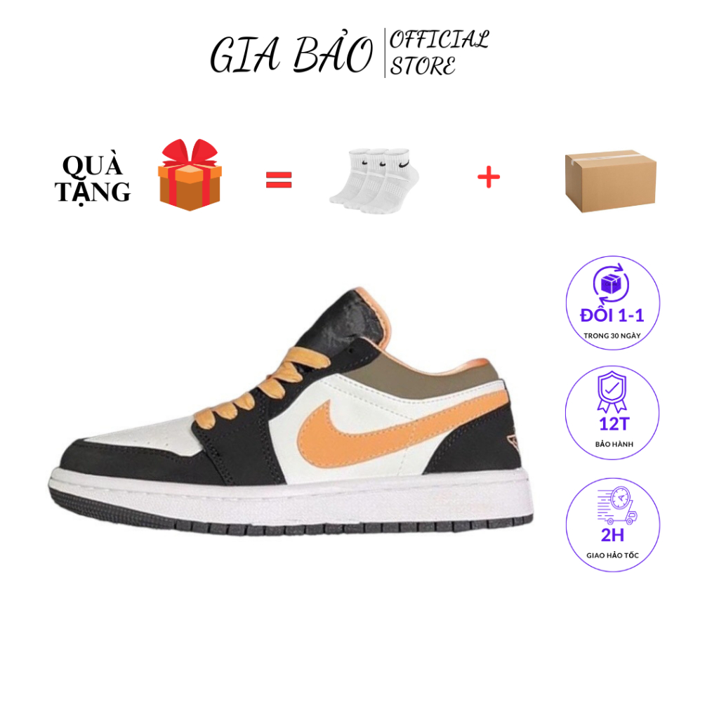 🎀 SIÊU HÓT 🎀 Giày Sneaker Jordan cam đen cổ thấp nam nữ cao cấp full box + bill