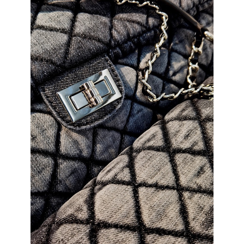 Túi Xách classic denim màu xám khói hot 2023, túi nữ jean cá tính size lớn