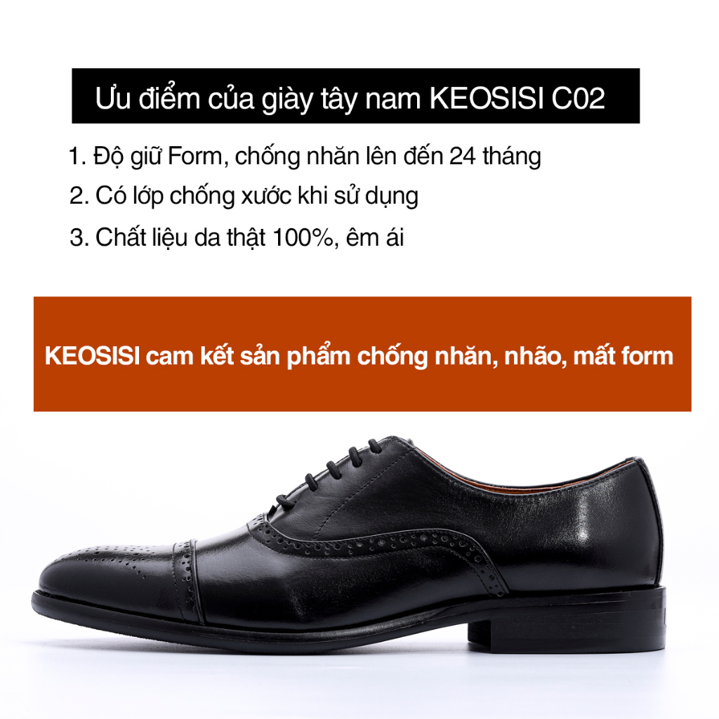 Giày da nam Oxford công sở OF02 đế phíp da bò thật cao cấp Hộp đựng sang trọng KEOSISI Bảo hành 12 tháng