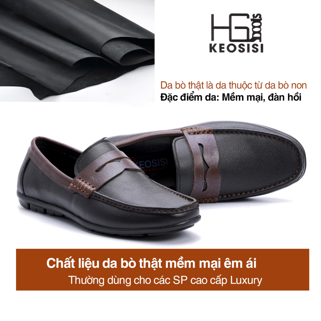 Giày lười nam da bò HG02 đế bệt cao cấp lịch sự Hộp đựng sang trọng KEOSISI Bảo hành 12 tháng
