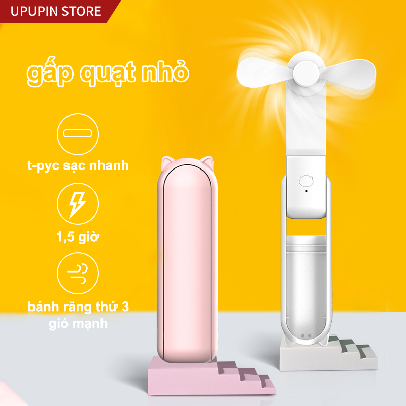 Quạt mini UPUPIN kèm sạc, 3 mức điều chỉnh, dung lượng pin lớn 2000mAh, có thể dùng sạc dự phòng cho điện thoại di