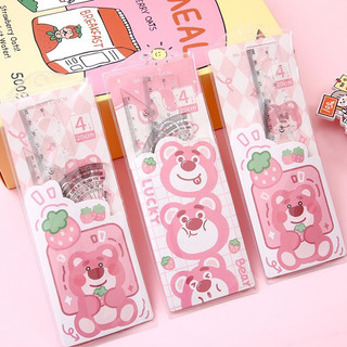 Bộ thước gấu dâu lotso hoạt hình unicorn siêu xinh eke, đo góc, 45 độ, 30 độ học sinh viên