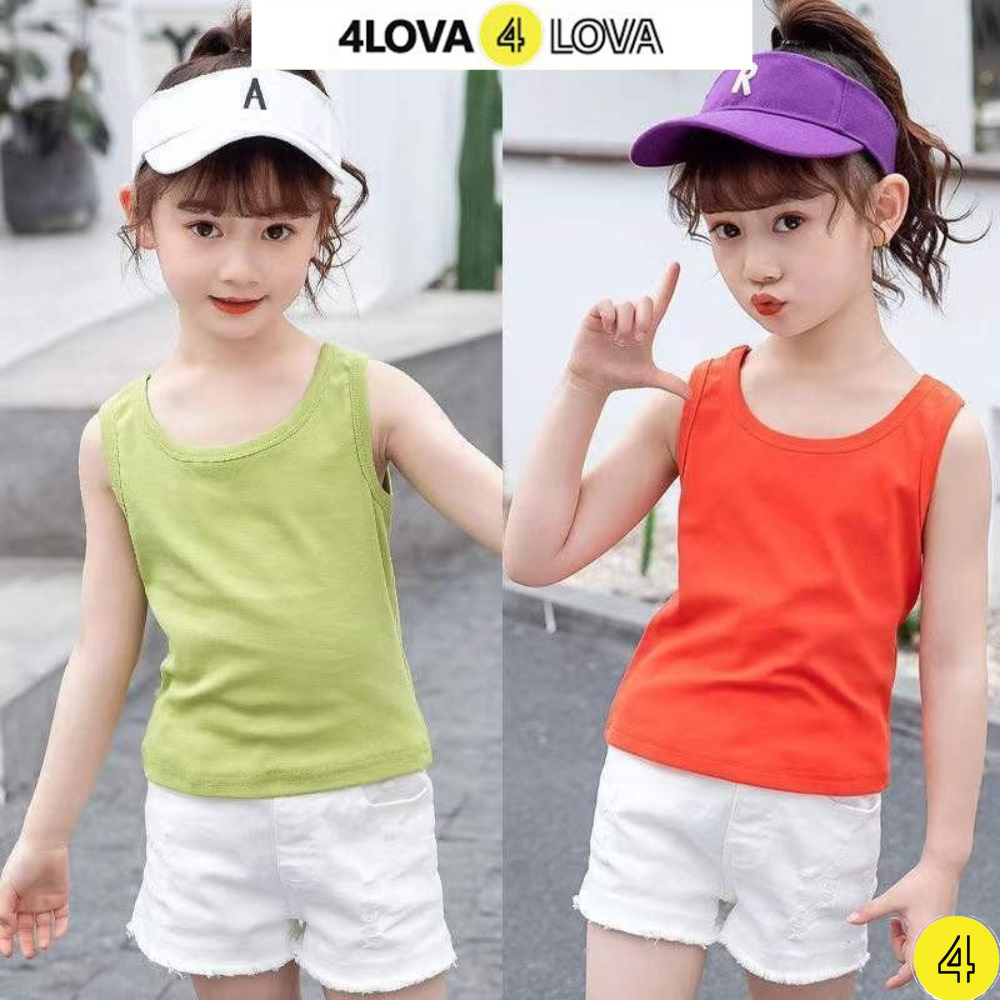 Áo ba lỗ bé gái 4LOVA nhiều màu sắc chất vải cotton cao cấp co giãn mềm mại từ 8-28 kg KID187