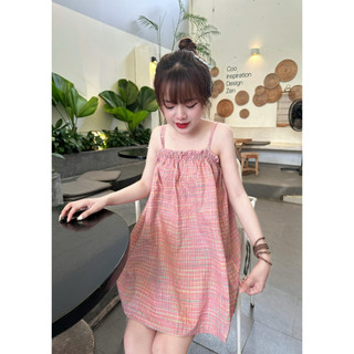 [ ẢNH THẬT ] VÁY HAI DÂY CARO HỒNG