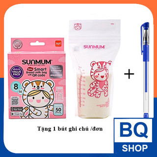 [Tặng 1 bút ghi chú] Túi trữ sữa sunmum Thái Lan 50 túi 250ml - 3 khoá zip chống tràn BQSHOP