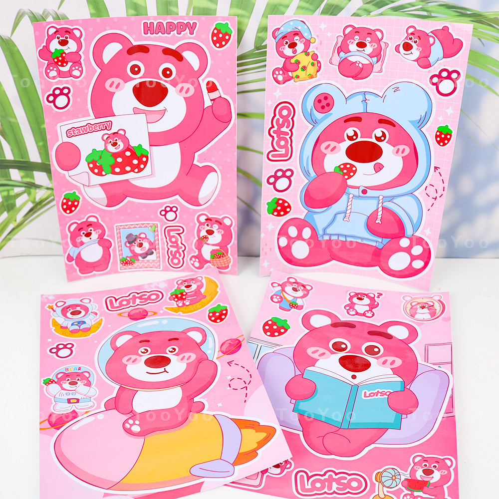 Tấm sticker Gấu dâu Lotso size lớn trang trí laptop, tủ lạnh, đàn guitar,... dễ thương cute TooYoo BK00131