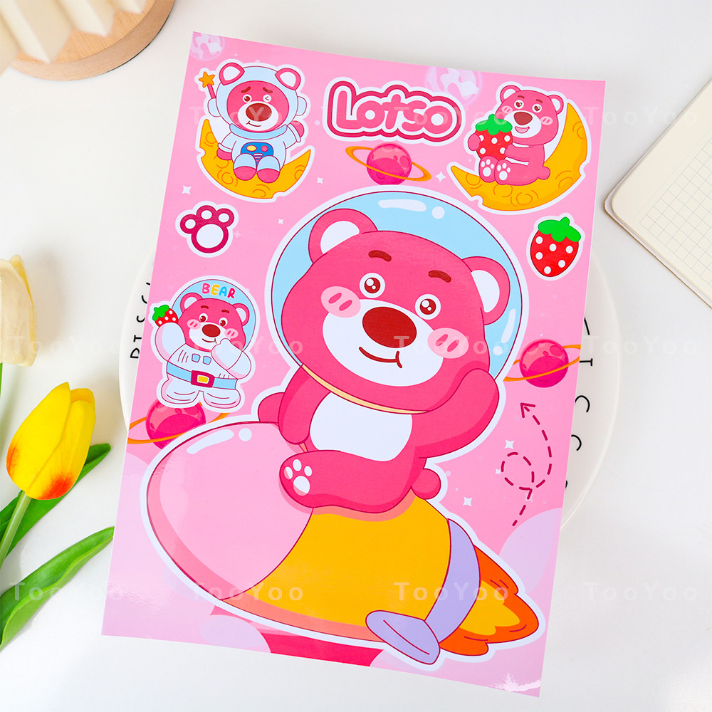 Tấm sticker Gấu dâu Lotso size lớn trang trí laptop, tủ lạnh, đàn guitar,... dễ thương cute TooYoo BK00131