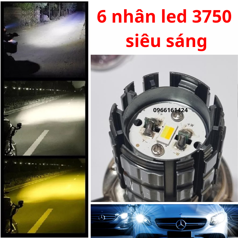 Đèn bi cầu LED mini chân H4 55W xe máy ô tô chip LED 3570 siêu sáng, cắm Zin