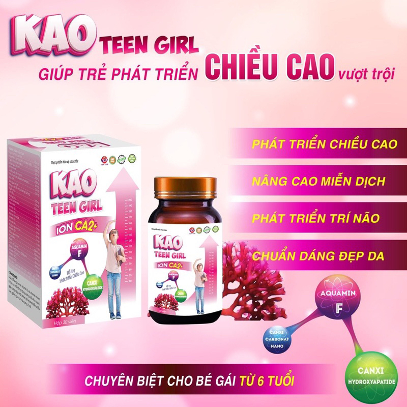 Viên uống tăng chiều cao Kao Teen Girl Ion Ca2+ dành cho bé gái ( Hộp 30 viên