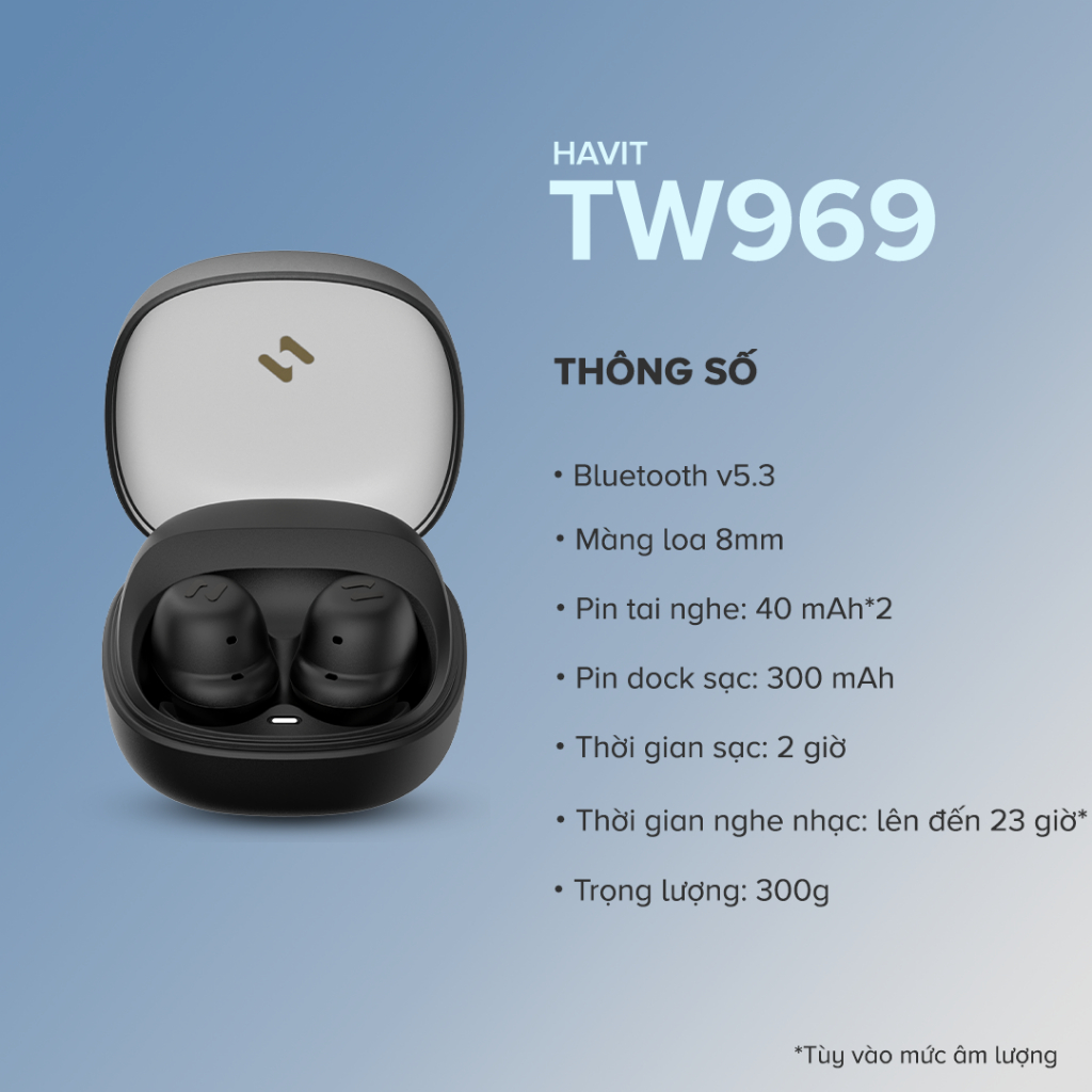 Tai Nghe TWS HAVIT TW969, BT 5.3, Màng Loa Kép ENC 8mm, Gamemode 60ms, Nghe Đến 23H - Hàng Chính Hãng