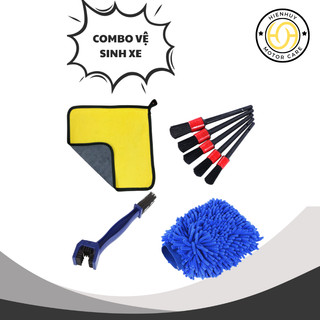 Combo dụng cụ rửa xe, rửa sên gồm Khăn lau xe, Cọ, Bao tay rửa xe, Bàn chải vệ sinh sên tiện lợi