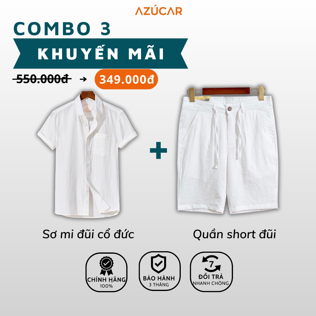 COMBO 3 - Set Đũi Cao Cấp AZÚCAR - Quần short đũi + Áo sơ mi đũi cổ bẻ, Siêu mát ngày hè, lịch sự, sang trọng và thoải m