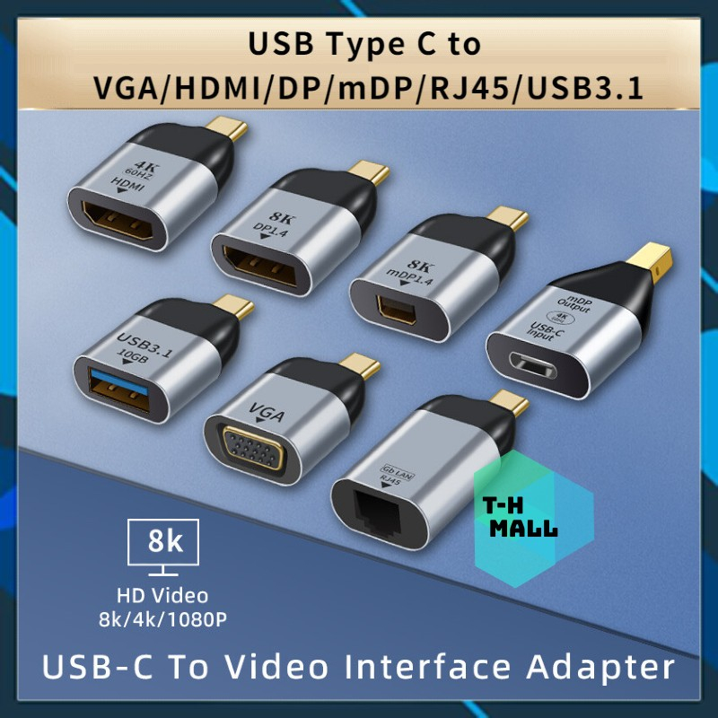 Đầu Chuyển Đổi USB Type C Sang HDMI 4K 60 Hz Mini Displayport DP 8K 60Hz Type C Cho Laptop Điện thoại Thunderbolt 3