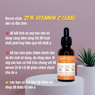 [LAB ẤN ĐỘ- SIMPLICITY] Serum trắng da mờ thâm 20% Vitamin C 0.5% Ferulic acid 1% Vitamin E