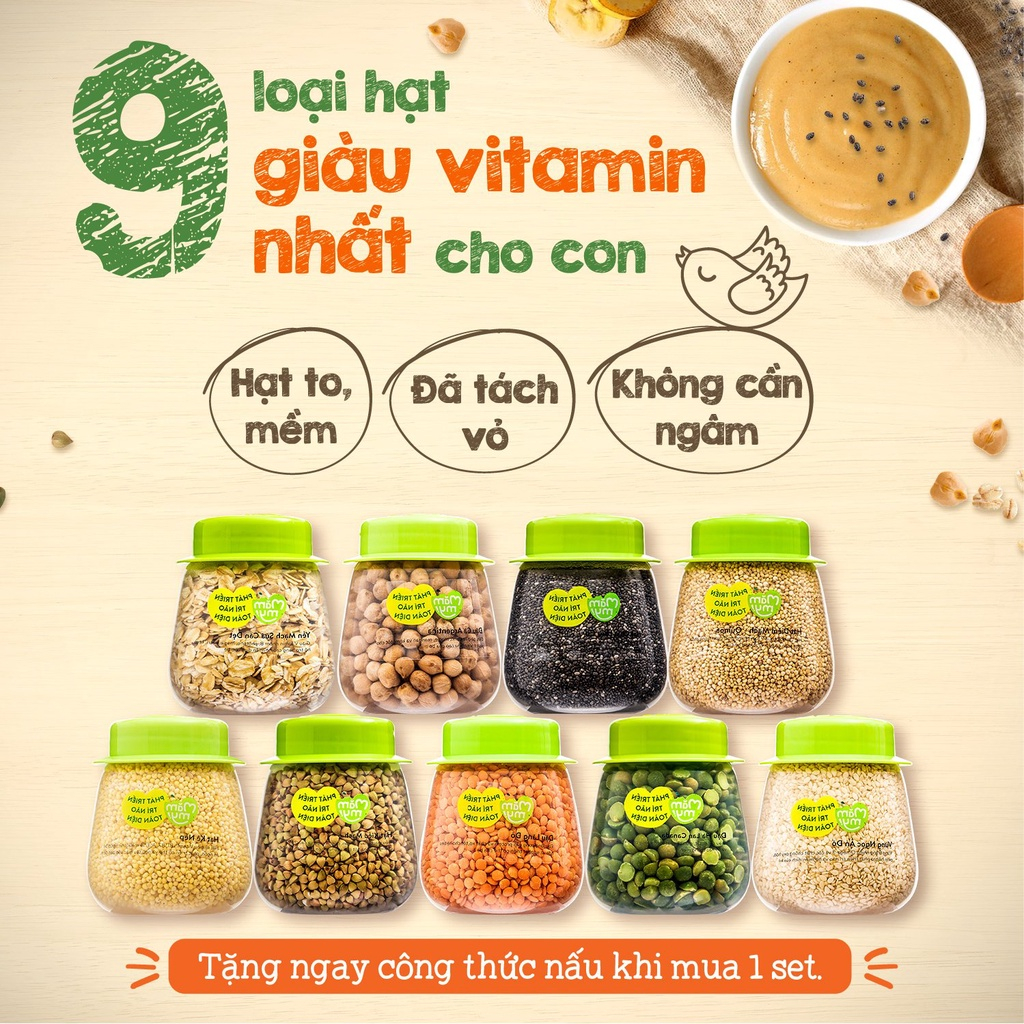 Đậu hạt hữu cơ cho bé ăn dặm Mămmy: Đậu lăng đỏ, đậu gà, quinoa, yến mạch sữa, hạt chia...Mămmy