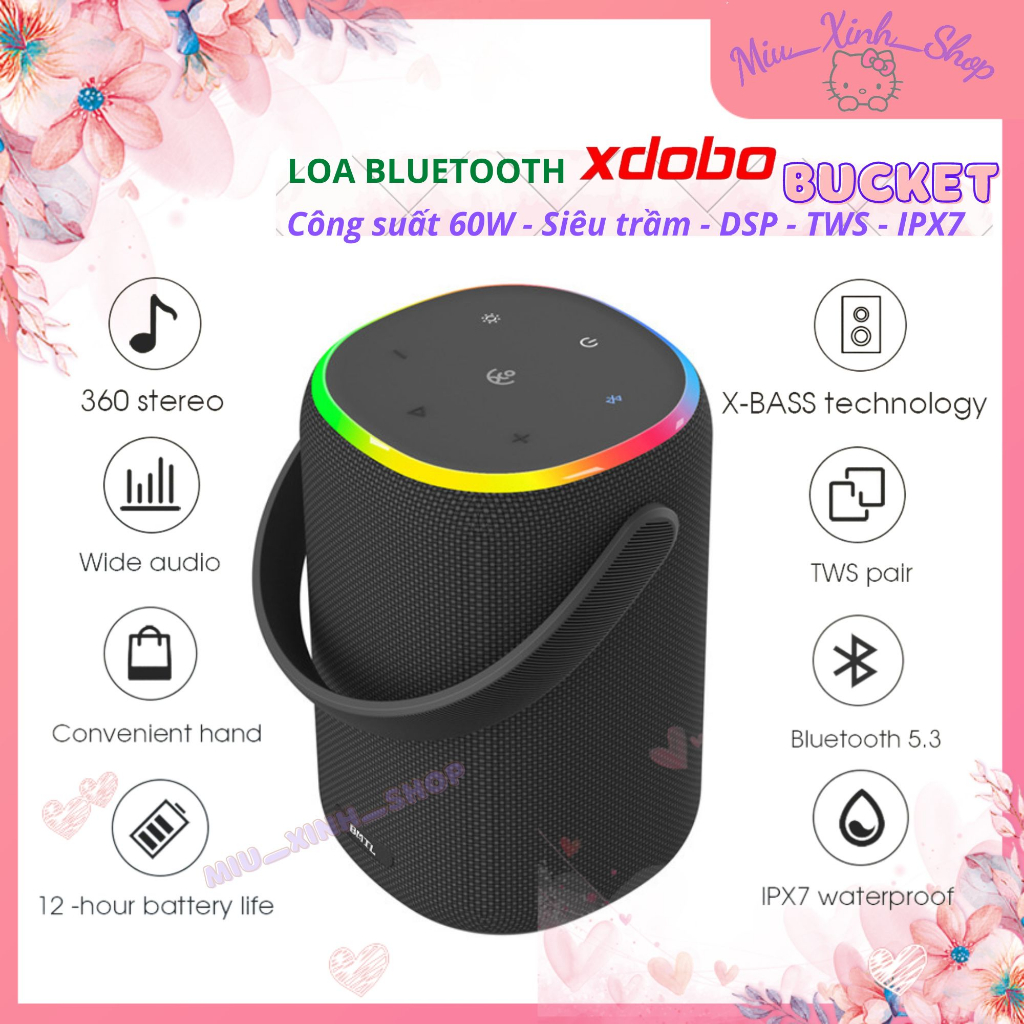 ★Chính hãng★ Loa Bluetooth Xdobo Bucket 60W Siêu Trầm hơn VIVAN VS50 - DSP - TWS - IPX7 - Led RGB bản nâng cấp X8 III