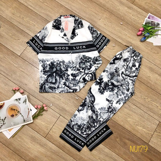Bộ pyjama nữ quần dài tay ngắn lụa xước Bigsize 62-75kg