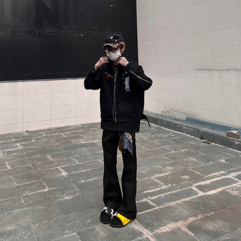 Quần ống loe kaki đen trơn "OBSTIC LOVE" - flare pants thêu logo