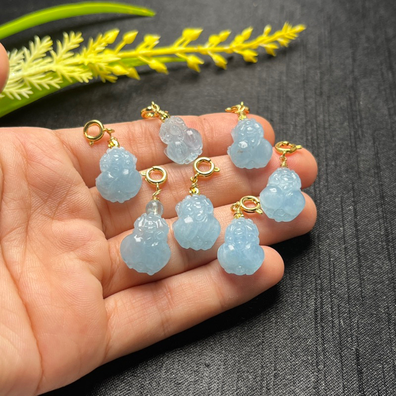 Charm treo vòng tỳ hưu đá aquamarine, mặt dây tỳ hưu đá thach anh xanh biển