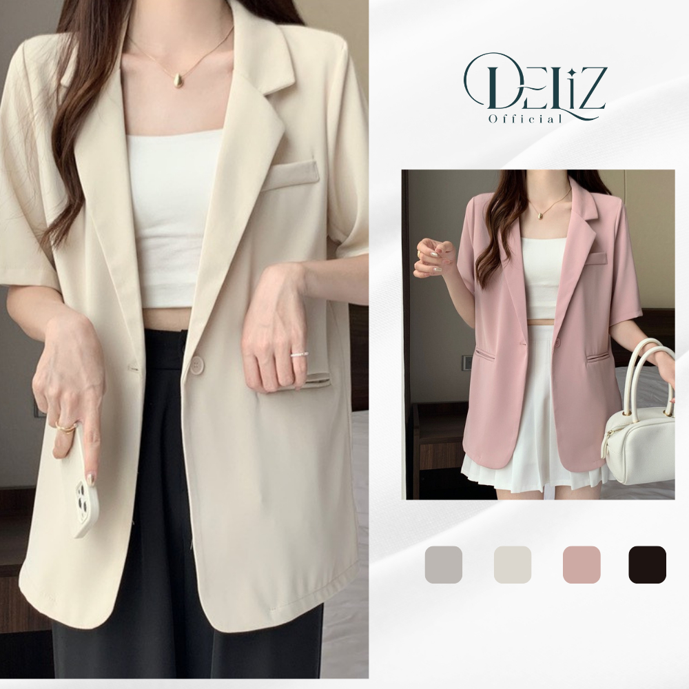 Áo blazer vest cộc tay có đệm vai tông màu pastel kiểu hàn mùa hè form đẹp chất không nhăn Deliz | BigBuy360 - bigbuy360.vn