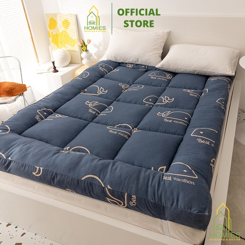 KÈM TÚI XÁCH - Nệm Topper  HOMIES Bedding & Décor Tấm làm mềm đệm cotton Đũi Hàn Quốct - Có Chun 4 Góc Cố Định Đệm