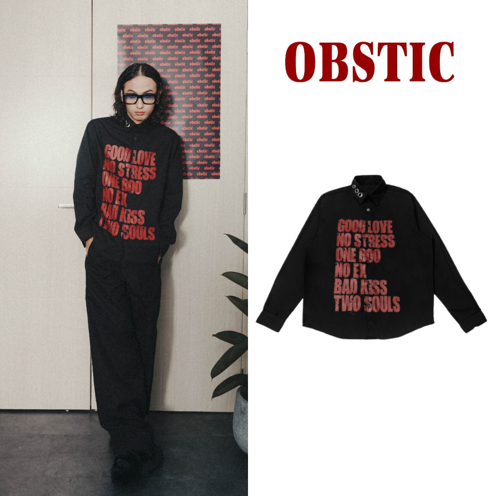 Áo sơ mi tay dài OBSTIC "Good Love Bad Kiss" màu đỏ đen