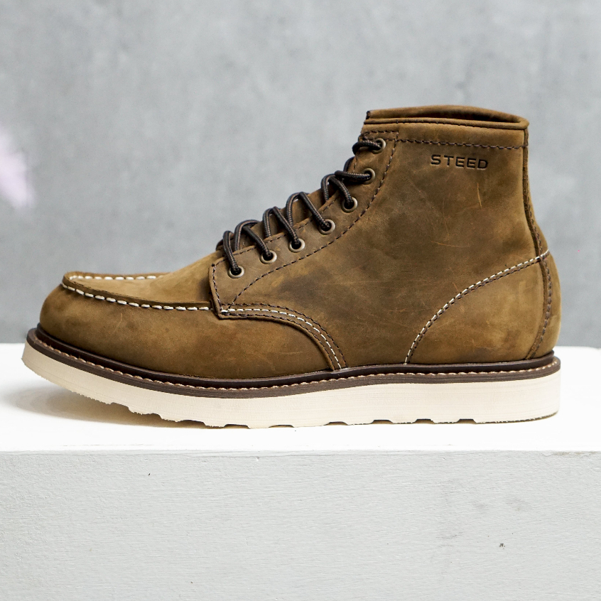 Giày boots  nam  cổ cao moctoe da bò sáp đế cao su non tăng chiều cao 4,5cm