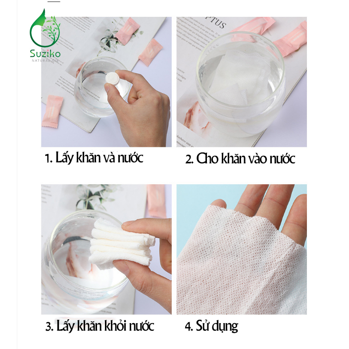 Khăn giấy nén dạng viên kẹo, khăn nén du lịch đa năng, khăn lau mặt cotton Suziko K04