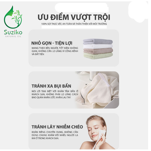 Khăn tắm viên nén du lịch cotton kích thước 70x140 Suziko K06