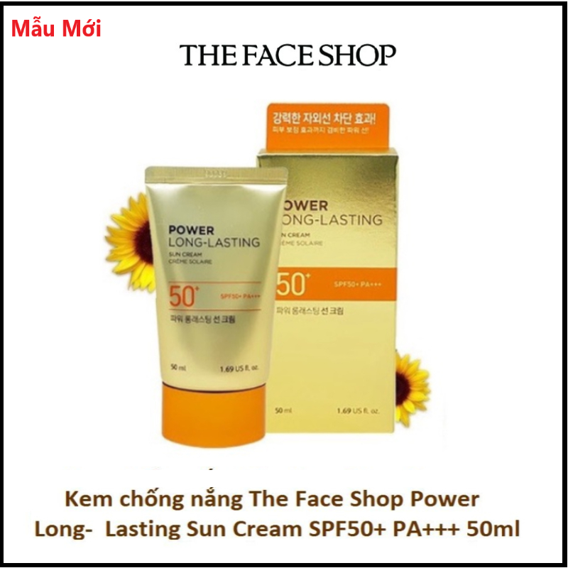 Kem Chống Nắng Trang Điểm The Face Shop Dưỡng Da Lâu Trôi Power Long Lasting SPF50+ PA+++ 50ml