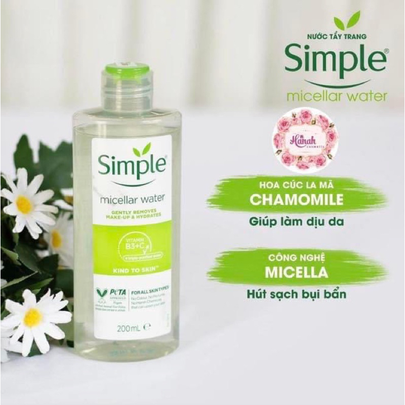 NƯỚC TẨY TRANG SIMPLE KIND TO SKIN MICELLAR CLEANSING WATER 200ML MẪU MỚI