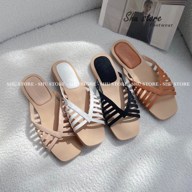 Shu Store | Dép đế bệt mũi vuông quai xương cá hở mũi lót đệm êm chân xinh xắn