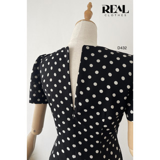 Đầm Công Sở Chéo Chấm Bi Đen_REAL