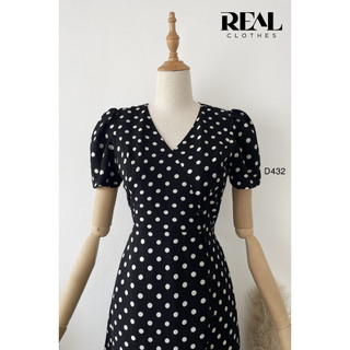 Đầm Công Sở Chéo Chấm Bi Đen_REAL