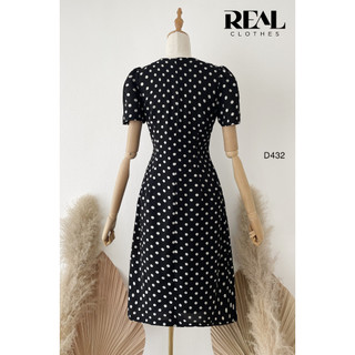 Đầm Công Sở Chéo Chấm Bi Đen_REAL
