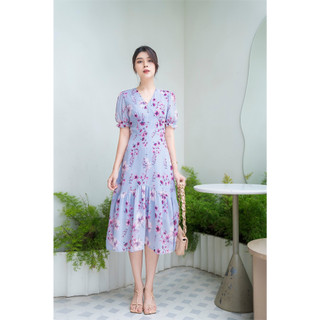 Hacuc - đầm nữ dáng đuôi cá hoa tím
