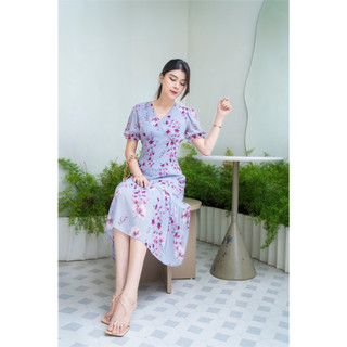 HACUC - Đầm nữ dáng đuôi cá hoa tím