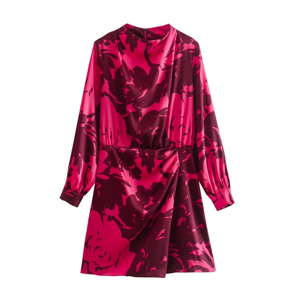 (HÀNG SẴN - HÌNH THẬT) Đầm dáng mini cổ cao tay dài, phối màu xinh xắn - Váy có chiết eo che khuyết điểm