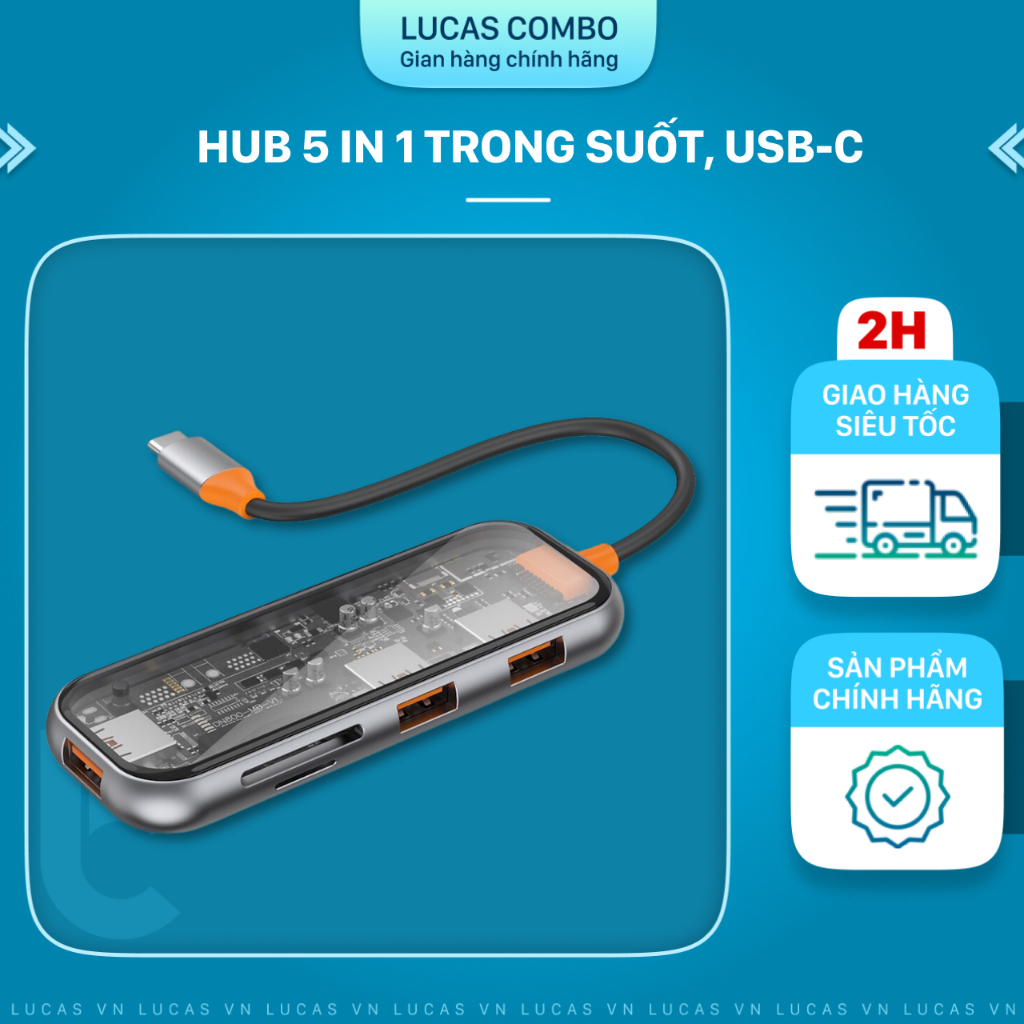 Hub USB-C 5in1 Trong Suốt WIWU Cyber CB005