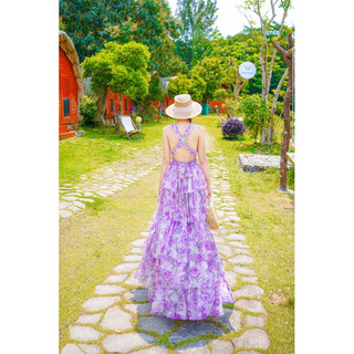 Đầm maxi hoa hồng bèo tầng
