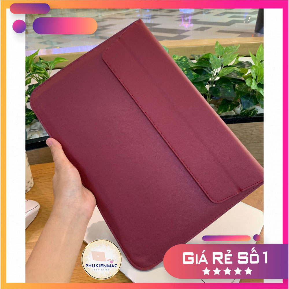Túi đựng Laptop Macbook 13/14 inch chất liệu Da PU Mềm màu đỏ đô đa công dụng | BigBuy360 - bigbuy360.vn