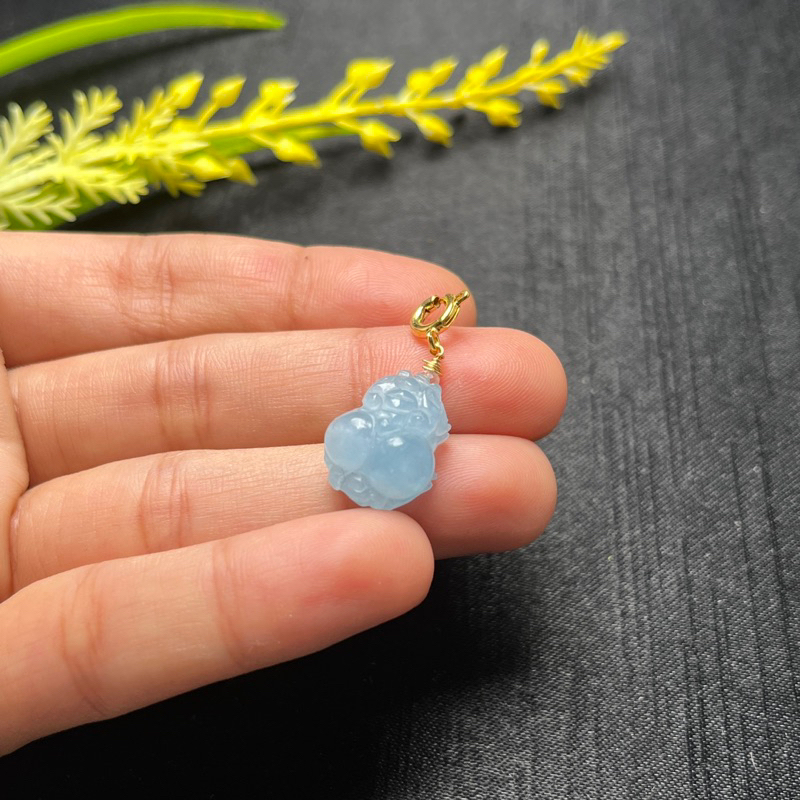 Charm treo vòng tỳ hưu đá aquamarine, mặt dây tỳ hưu đá thach anh xanh biển