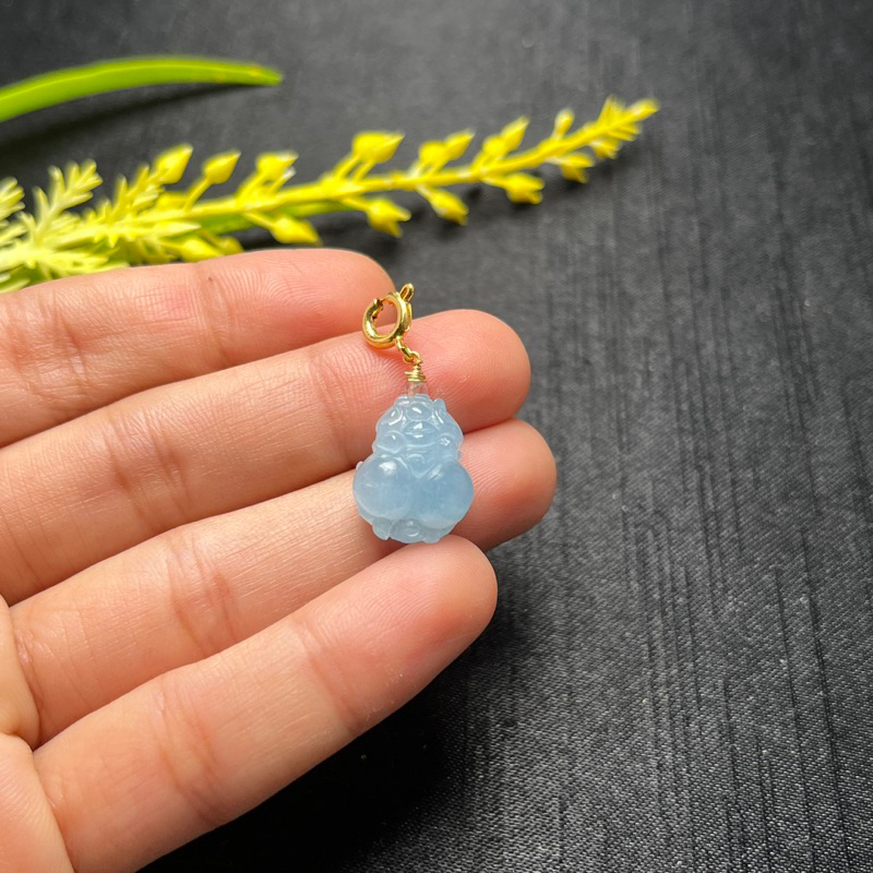 Charm treo vòng tỳ hưu đá aquamarine, mặt dây tỳ hưu đá thach anh xanh biển