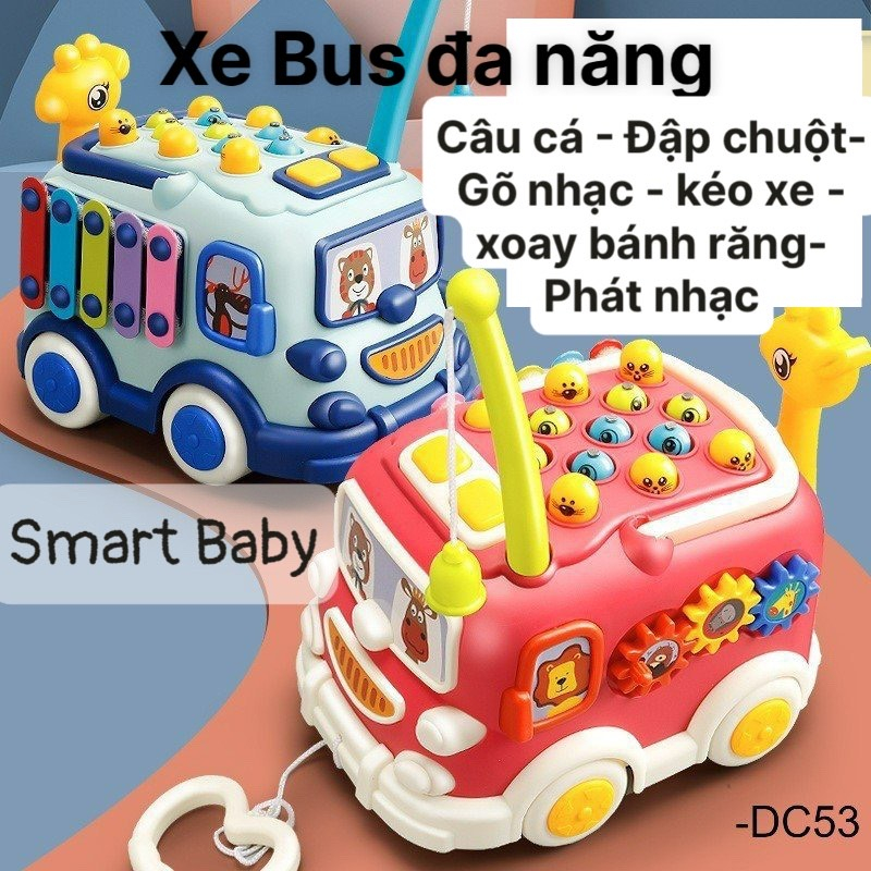 Đồ Chơi Ô Tô Đa Năng 5 Trong 1 - Xe Bus kéo phát nhạc Kết Hợp nhiều trò chơi câu cá thú vị cho bé Smart Baby