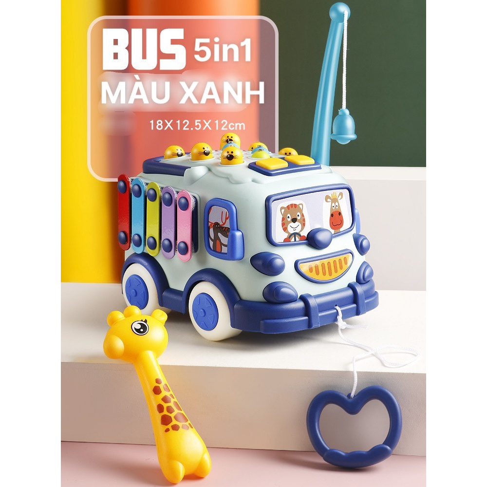 Đồ Chơi Ô Tô Đa Năng 5 Trong 1 - Xe Bus kéo phát nhạc Kết Hợp nhiều trò chơi câu cá thú vị cho bé Smart Baby